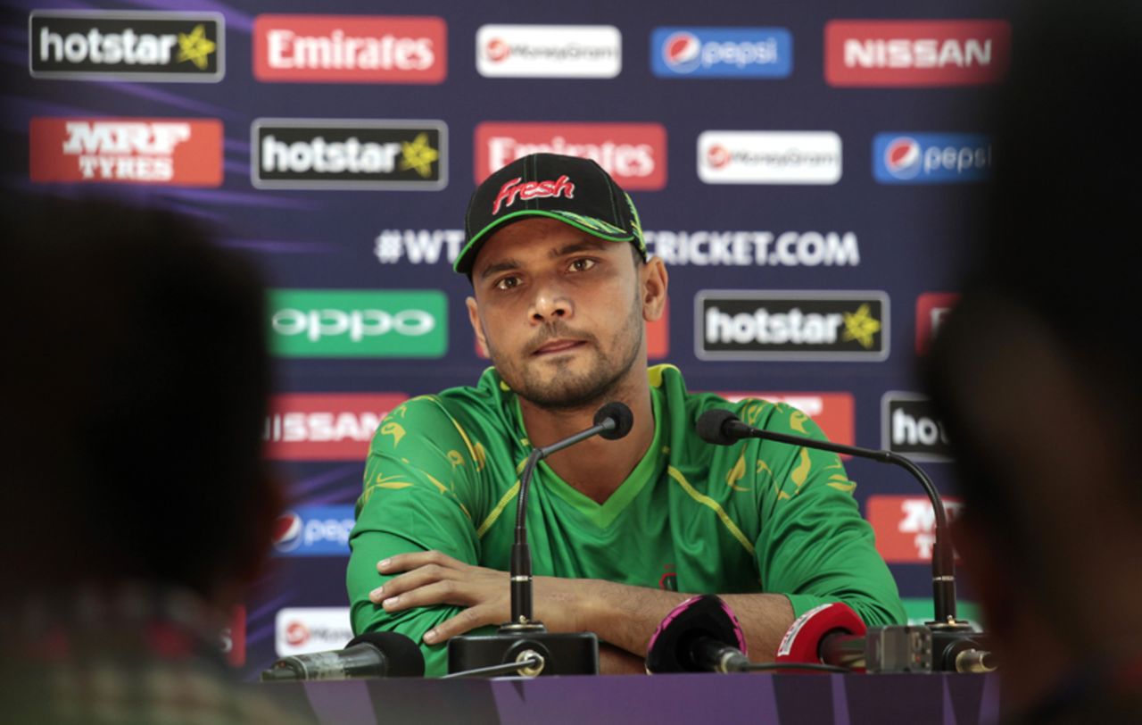 Mashrafe Mortaza is all ears during a press conference, Dharamsala, March 8, 2016