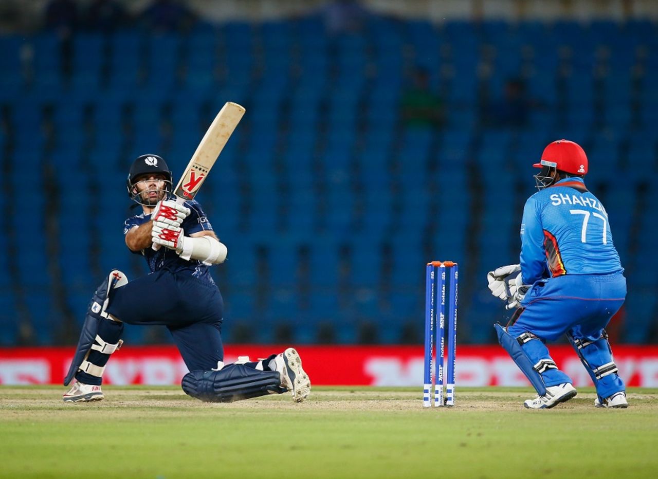 Kyle Coetzer plays a shot en route to his 27-ball 40, Afghanistan v Scotland, World T20 qualifier, Group B, Nagpur, March 8, 2016