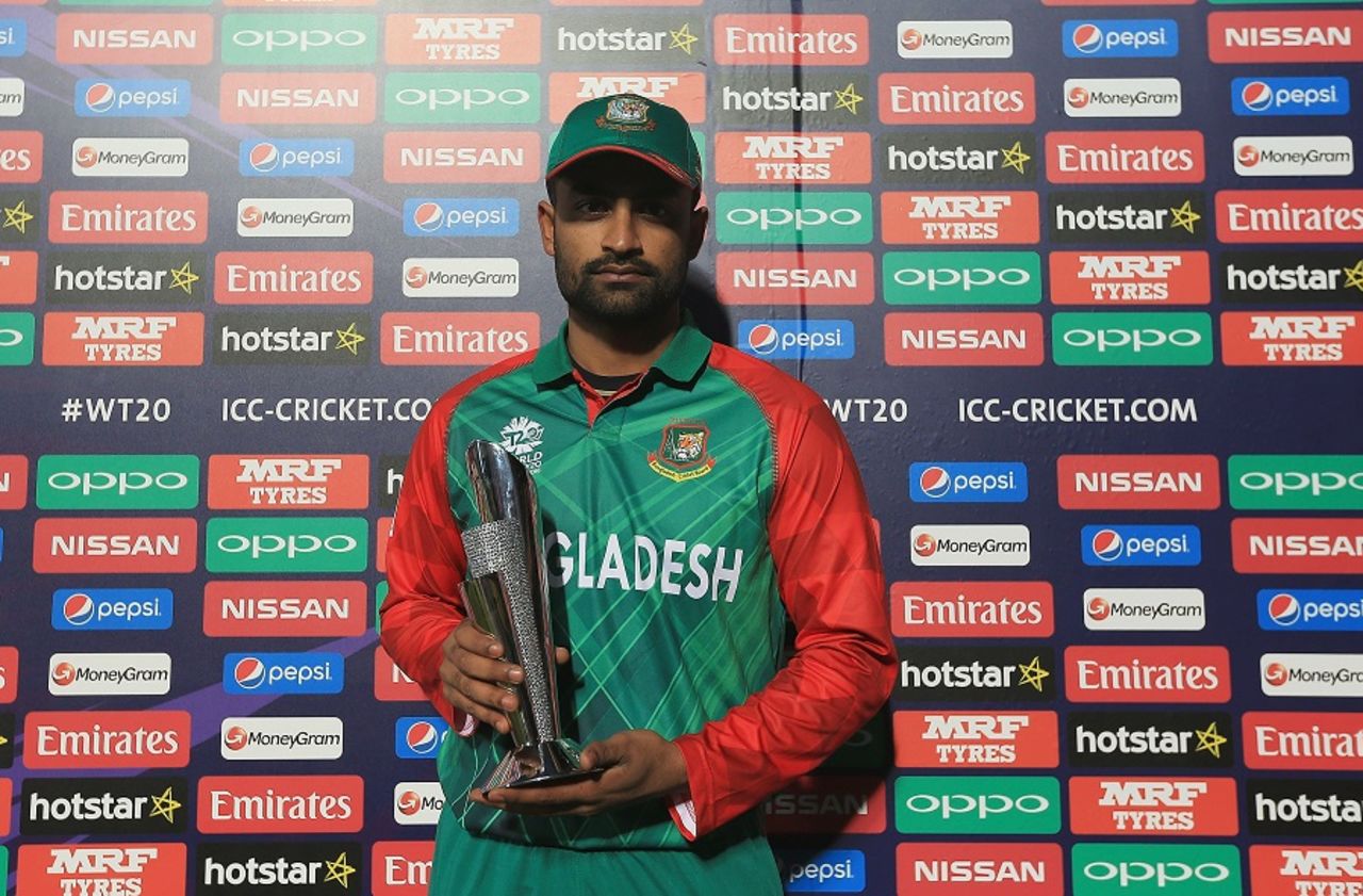 Tamim Iqbal with the Man of the Match trophy, Bangladesh v Netherlands, World T20 qualifier, Group A, Dharamsala, March 9, 2016