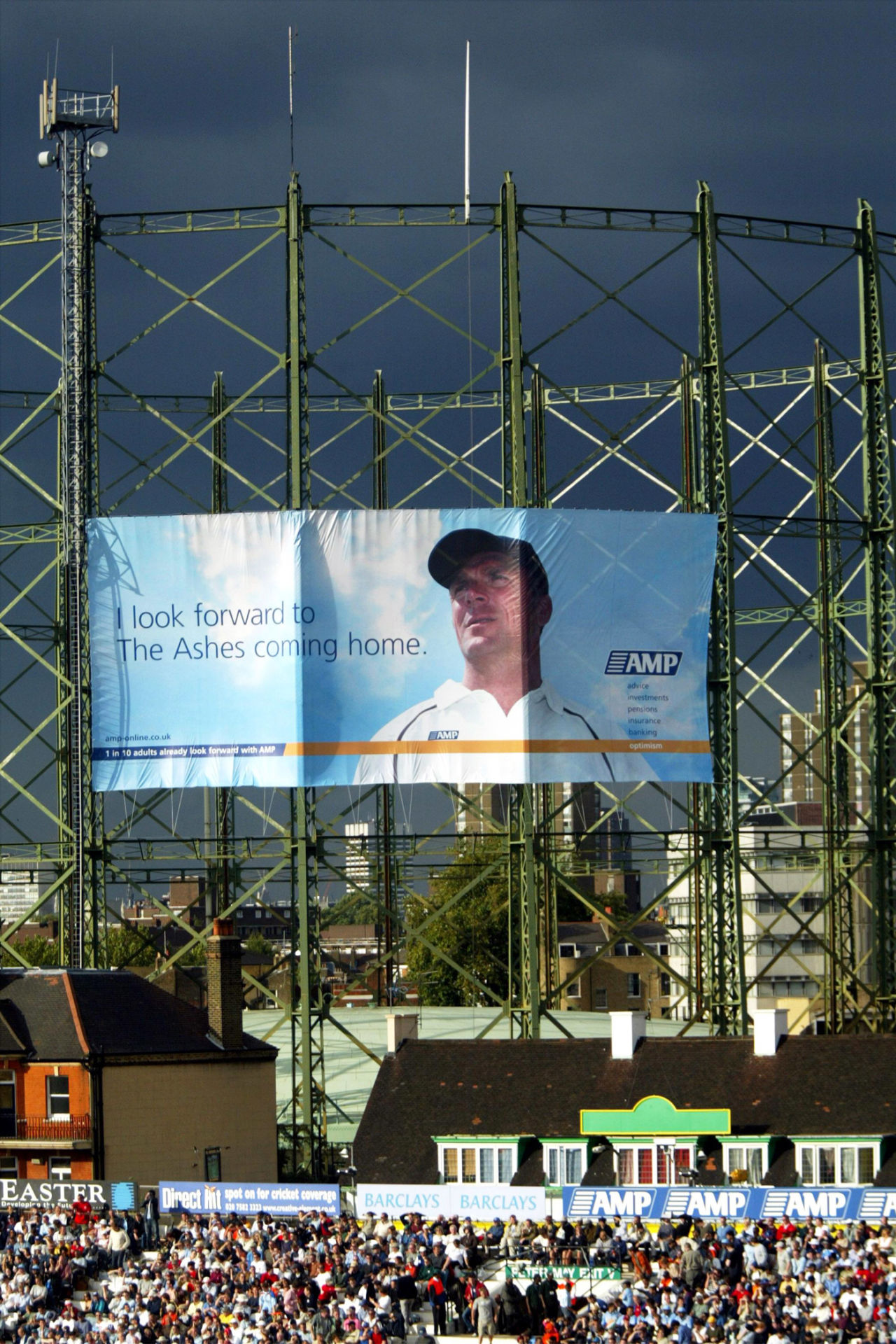An Ashes advertisement featuring Alec Stewart, England v India, 4th Test, The Oval, 4th day, September 8, 2002
