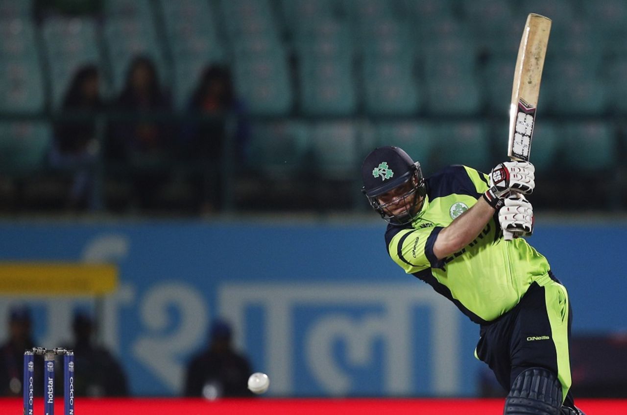 Paul Stirling plays a shot through the off side, Ireland v Oman, World T20 qualifier, Group A, Dharamsala, March 9, 2016