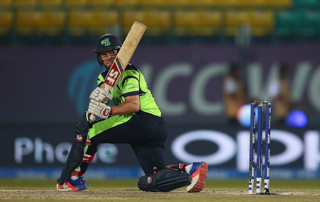 Gary Wilson sweeps the ball, Ireland v Oman, World T20 qualifier, Group A, Dharamsala, March 9, 2016