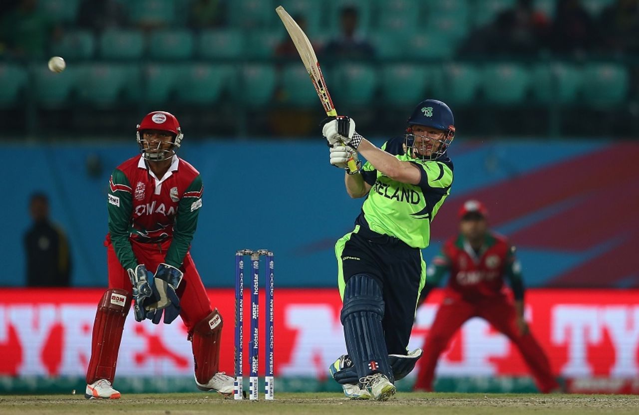 Niall O'Brien muscles one through the on side, Ireland v Oman, World T20 qualifier, Group A, Dharamsala, March 9, 2016