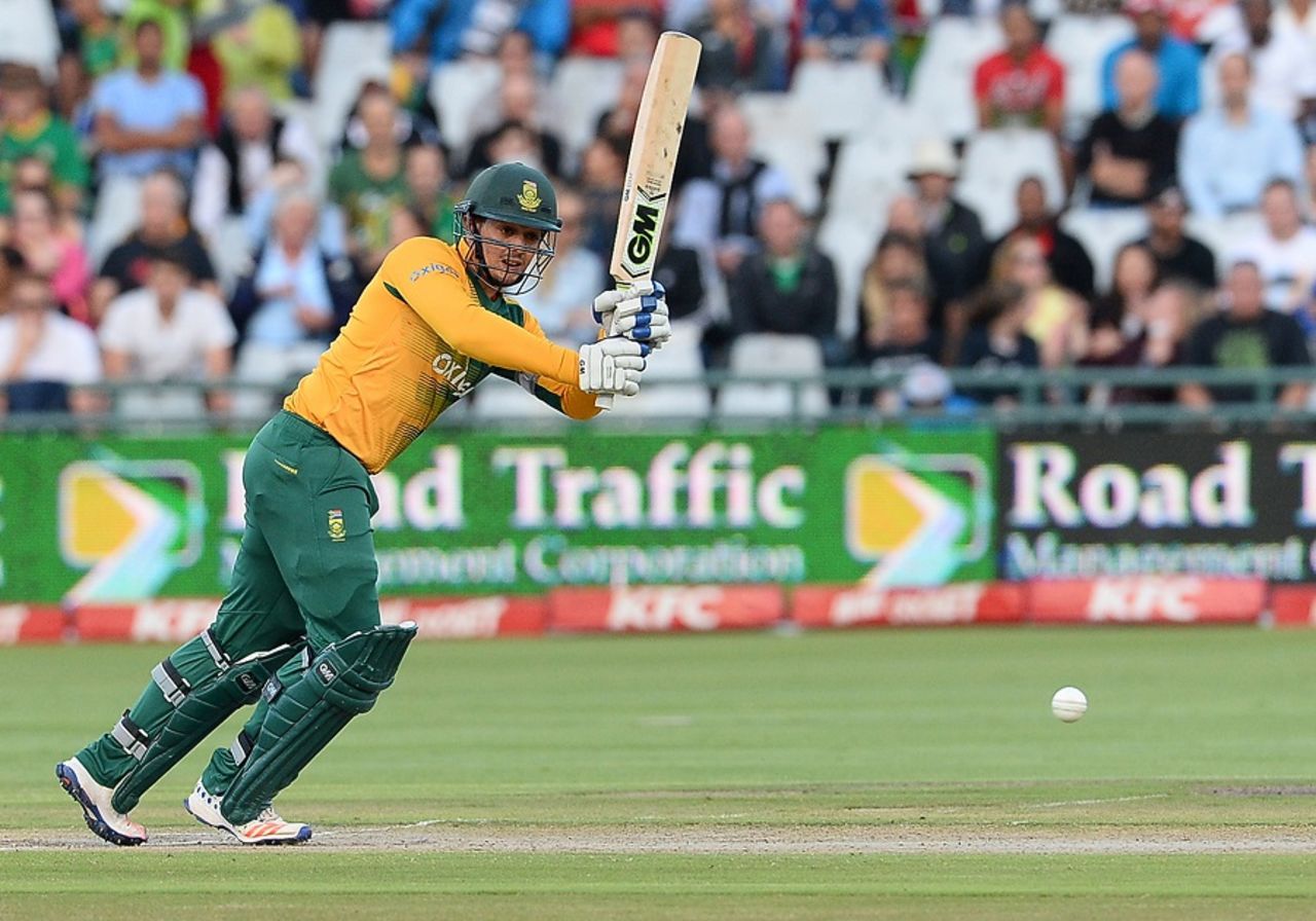 Quinton de Kock hits through the leg side, South Africa v Australia, 3rd T20, Cape Town, March 9, 2016