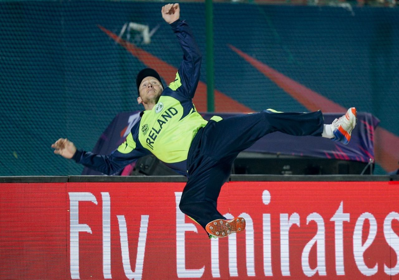 Gary Wilson leaps in the air to save a six, Ireland v Oman, World T20 qualifier, Group A, Dharamsala, March 9, 2016