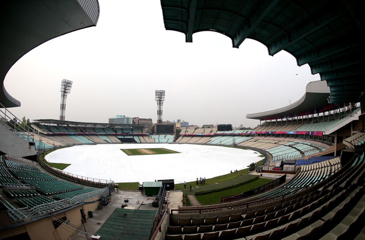 A view of the Eden Gardens, with most of the ground under covers, Kolkata, March 10, 2016