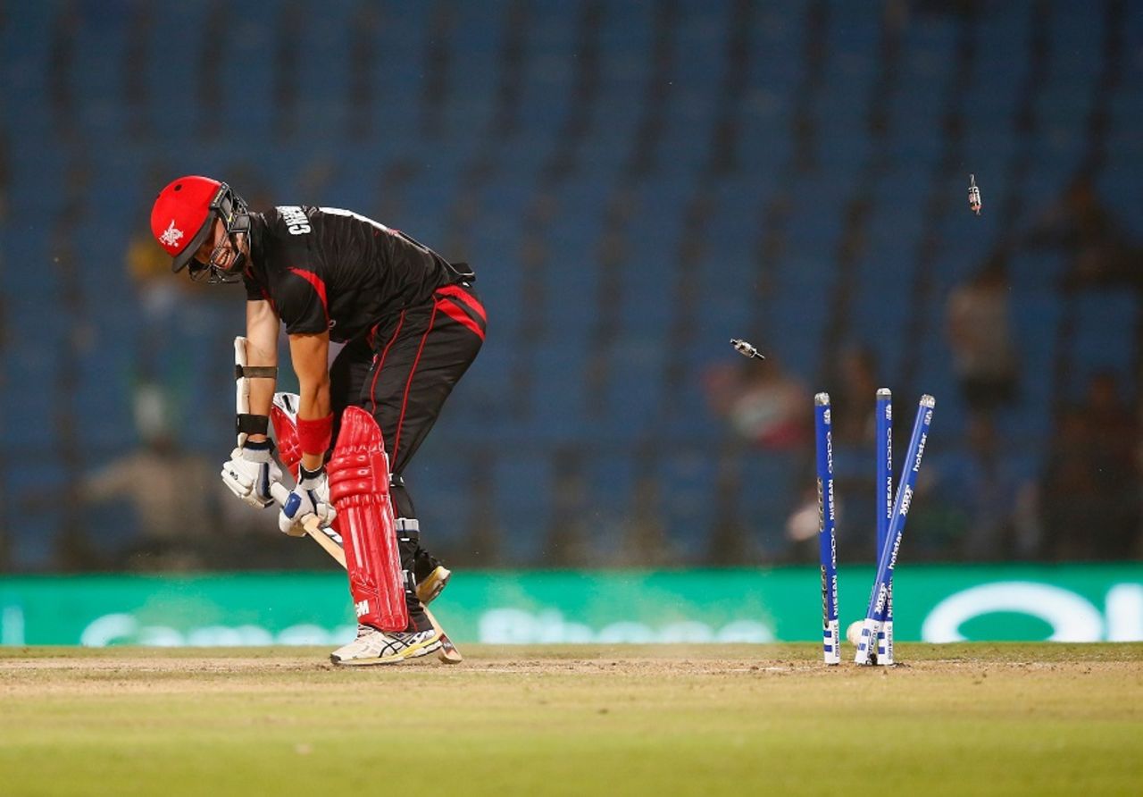 Mark Chapman was bowled by a yorker, Hong Kong v Afghanistan, Group B, World T20, Nagpur, March 10, 2016