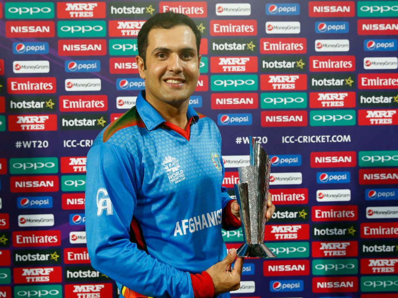 Mohammad Nabi poses with the Man of the Match trophy, Hong Kong v Afghanistan, Group B, World T20, Nagpur, March 10, 2016