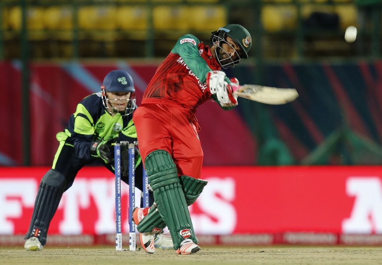 Tamim Iqbal smashes one down the ground, Bangladesh v Ireland, World T20 qualifier, Group A, Dharamsala, March 11, 2016