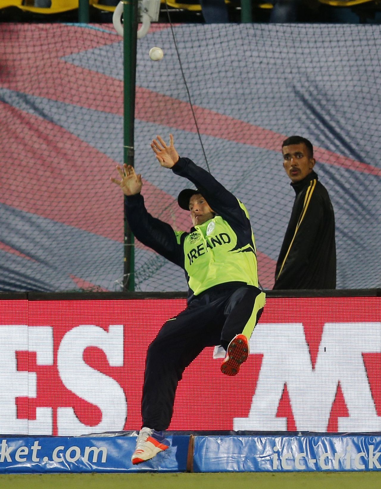 Gary Wilson attempts a catch near the boundary, Bangladesh v Ireland, World T20 qualifier, Group A, Dharamsala, March 11, 2016