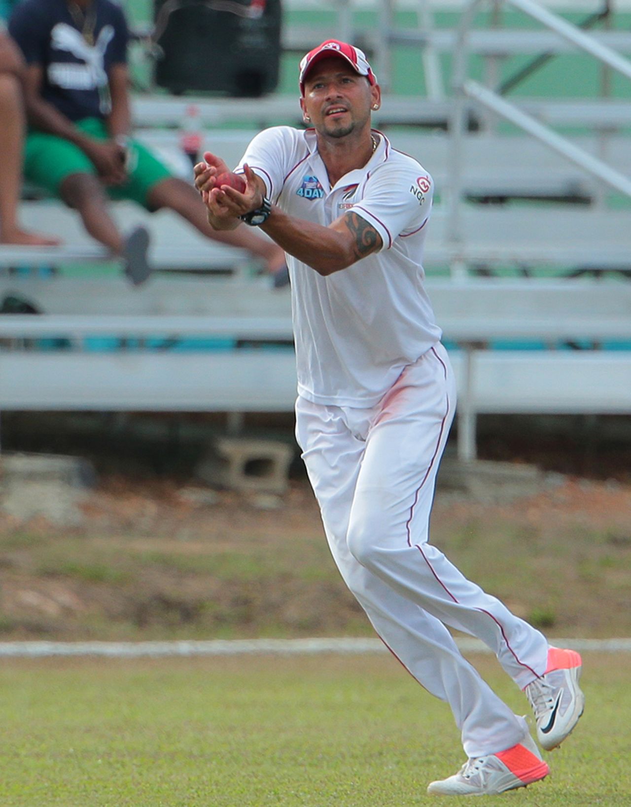 Rayad Emrit holds on to a catch to dismiss Shai Hope, Trinidad & Tobago v Barbados, Regional 4-day Tournament, 1st day, Trinidad, March 11, 2016
