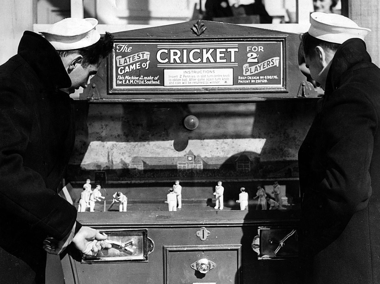 Two seamen play a table cricket game, Bournemouth, September 1952