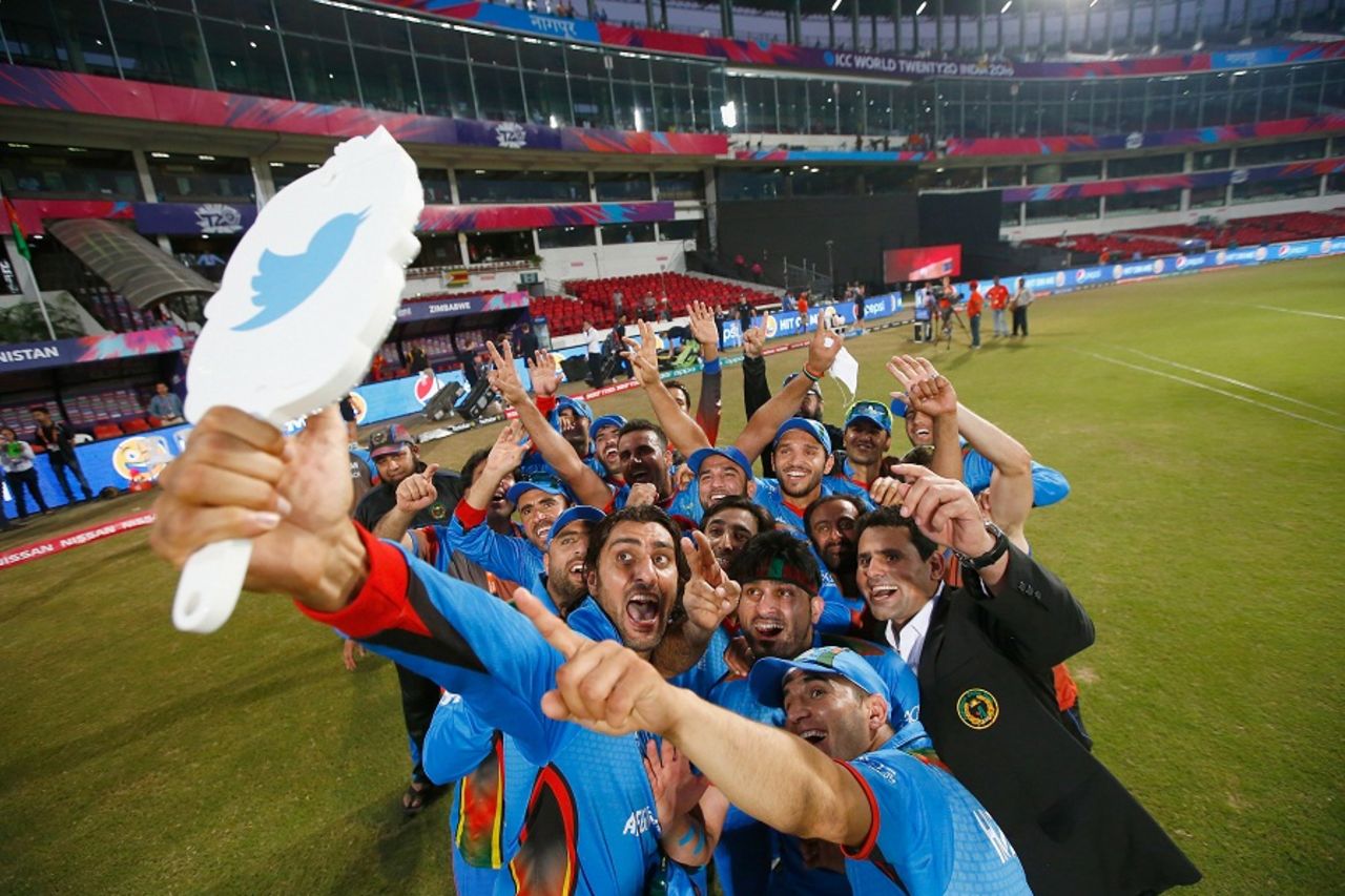 Afghanistan celebrate their win with a selfie, Afghanistan v Zimbabwe, World T20 qualifiers, Group B, Nagpur, March 12, 2016