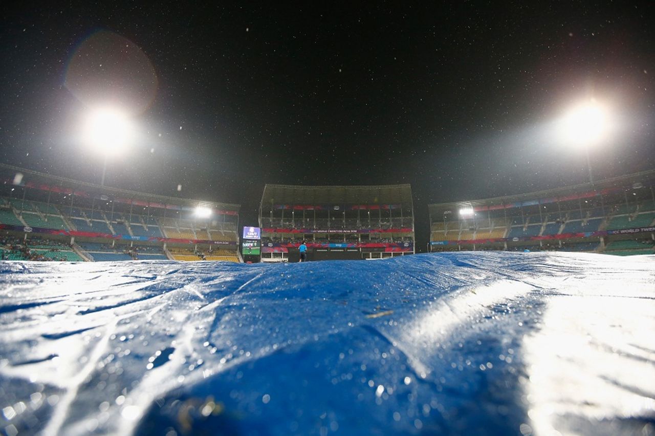 Rain interrupted play at the fag of Hong Kong's innings, Hong Kong v Scotland, World T20 qualifiers, Group B, Nagpur, March 12, 2016