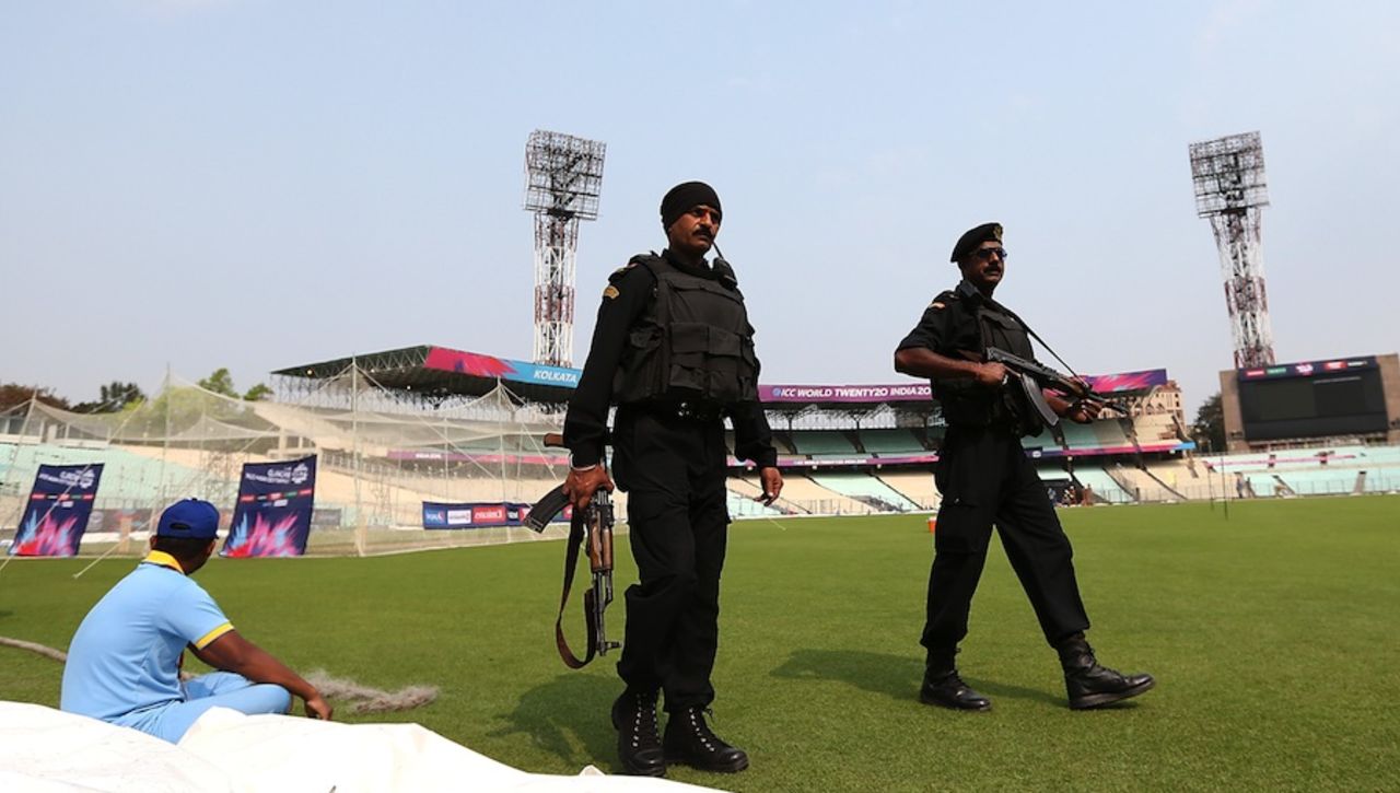 Security personnel at Eden Gardens, where Pakistan are practicing, Kolkata, March 13, 2016