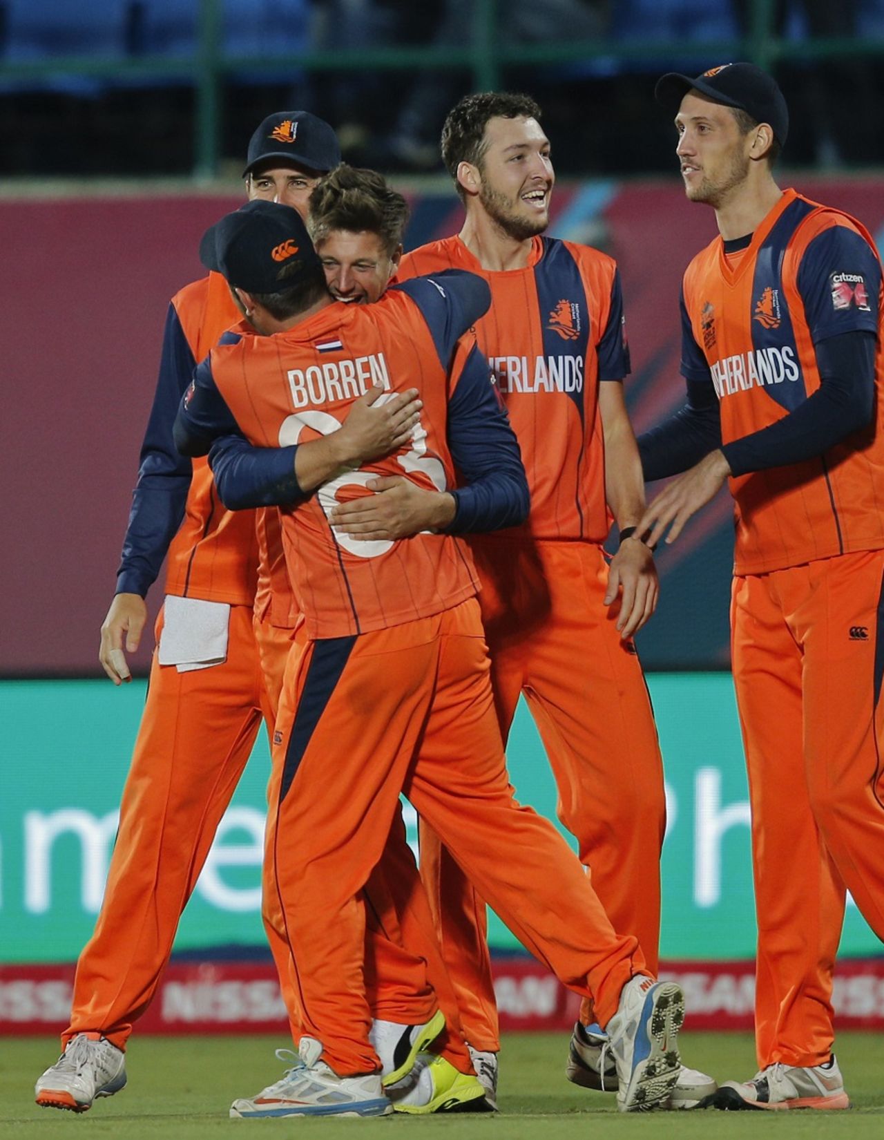 Netherlands players celebrate a wicket, Ireland v Netherlands, World T20 qualifiers, Group A, Dharamsala, March 13, 2016