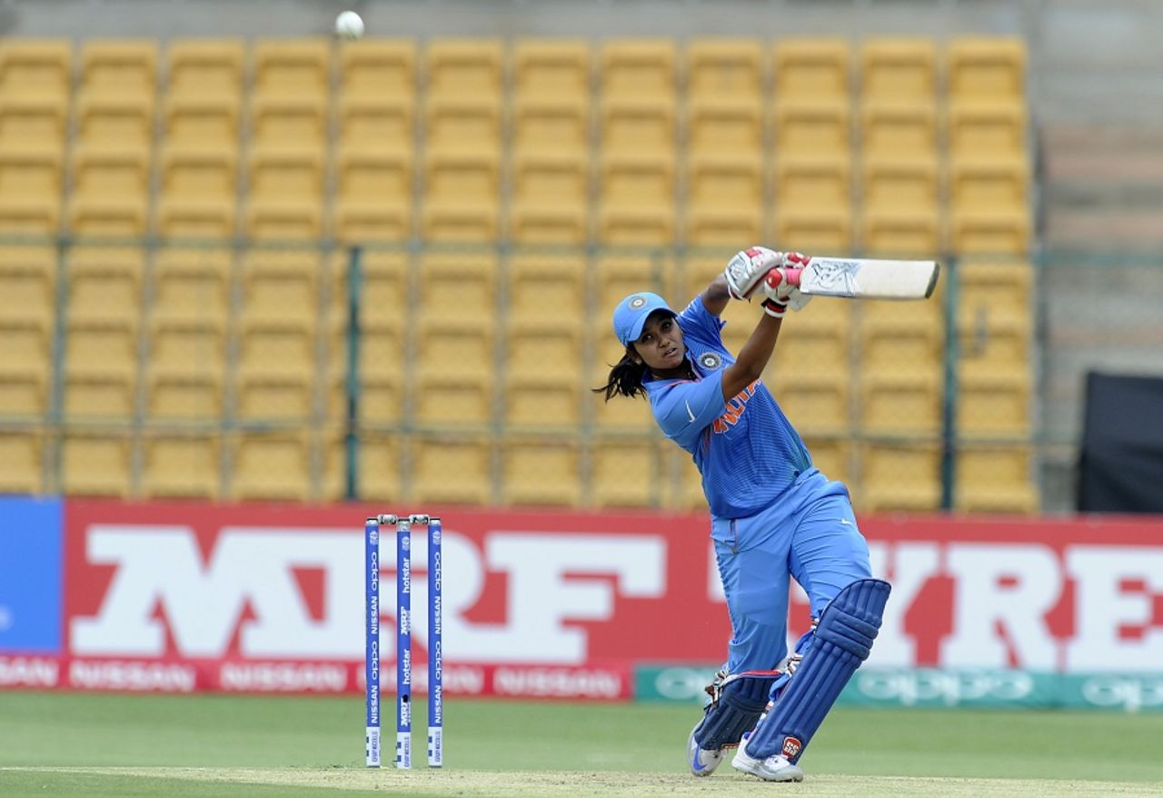 Vellaswamy Vanitha lofts ball into the off side, India v Bangladesh, Women's World T20, Group B, Bangalore, March 15, 2016
