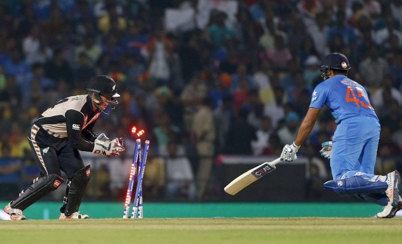 Rohit Sharma was stumped for 5, India v New Zealand, World T20 2016, Group 2, Nagpur, March 15, 2016 
