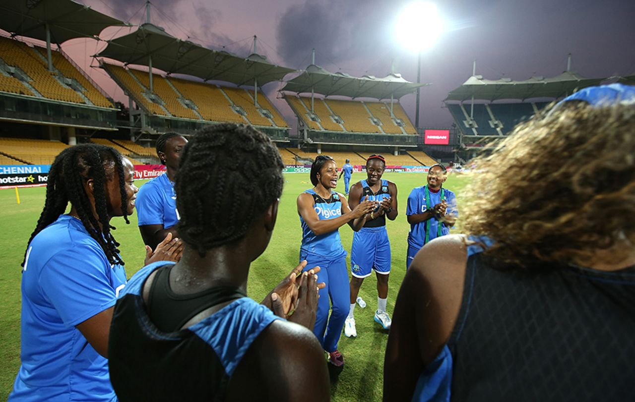 Merissa Aguilleira leads the West Indies Women's team in a sing-along, Pakistan v West Indies, Women's World T20 2016, Chennai, March 16, 2016