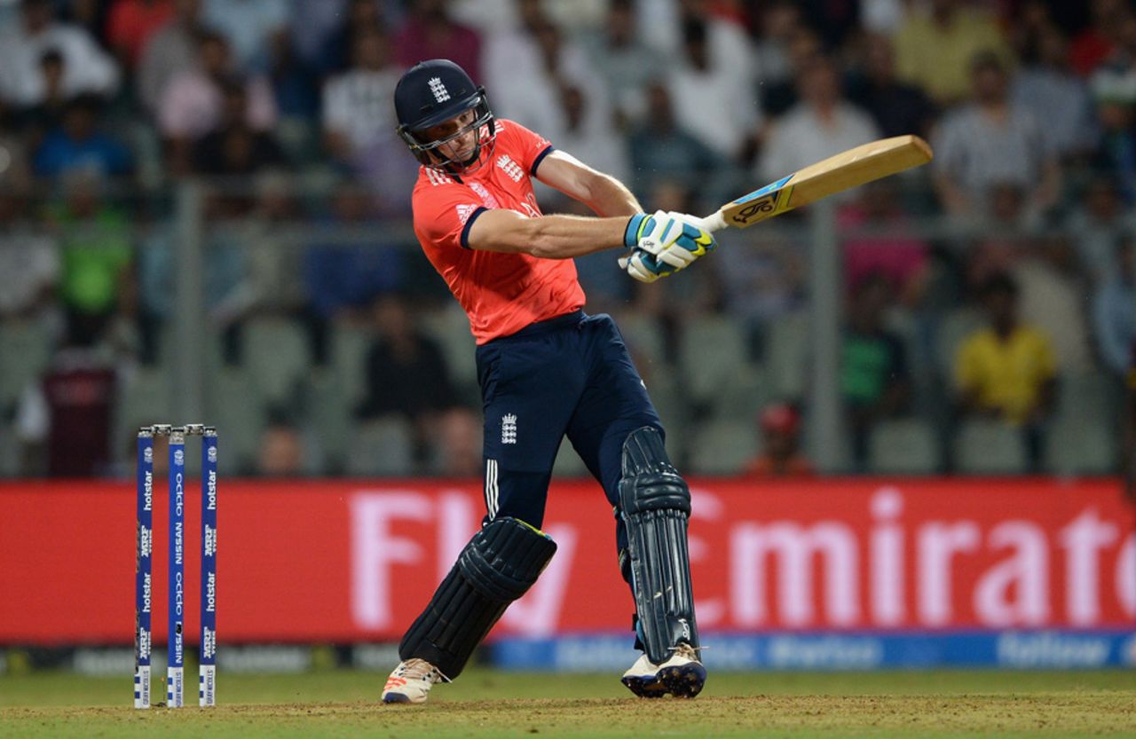 Jos Buttler plays powerfully through the leg side, England v West Indies, World T20 2016, Group 1, Mumbai, March 16, 2016
