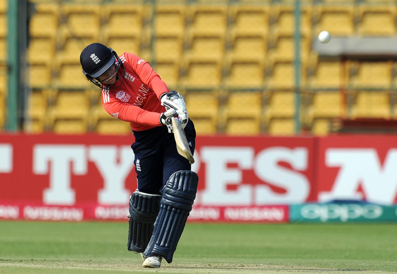 Tammy Beaumont hits over the infield, Bangladesh v England, Women's World T20 2016, Group B, Bangalore, March 17, 2016