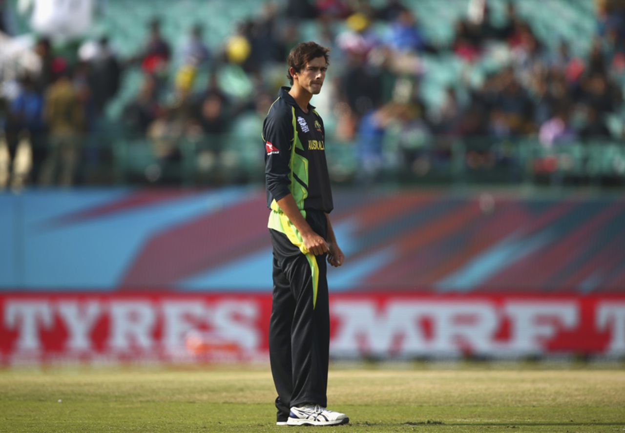 Ashton Agar cuts a dejected figure after being hit for a six, Australia v New Zealand, World T20 2016, Group 2, Dharamsala, March 18, 2016
