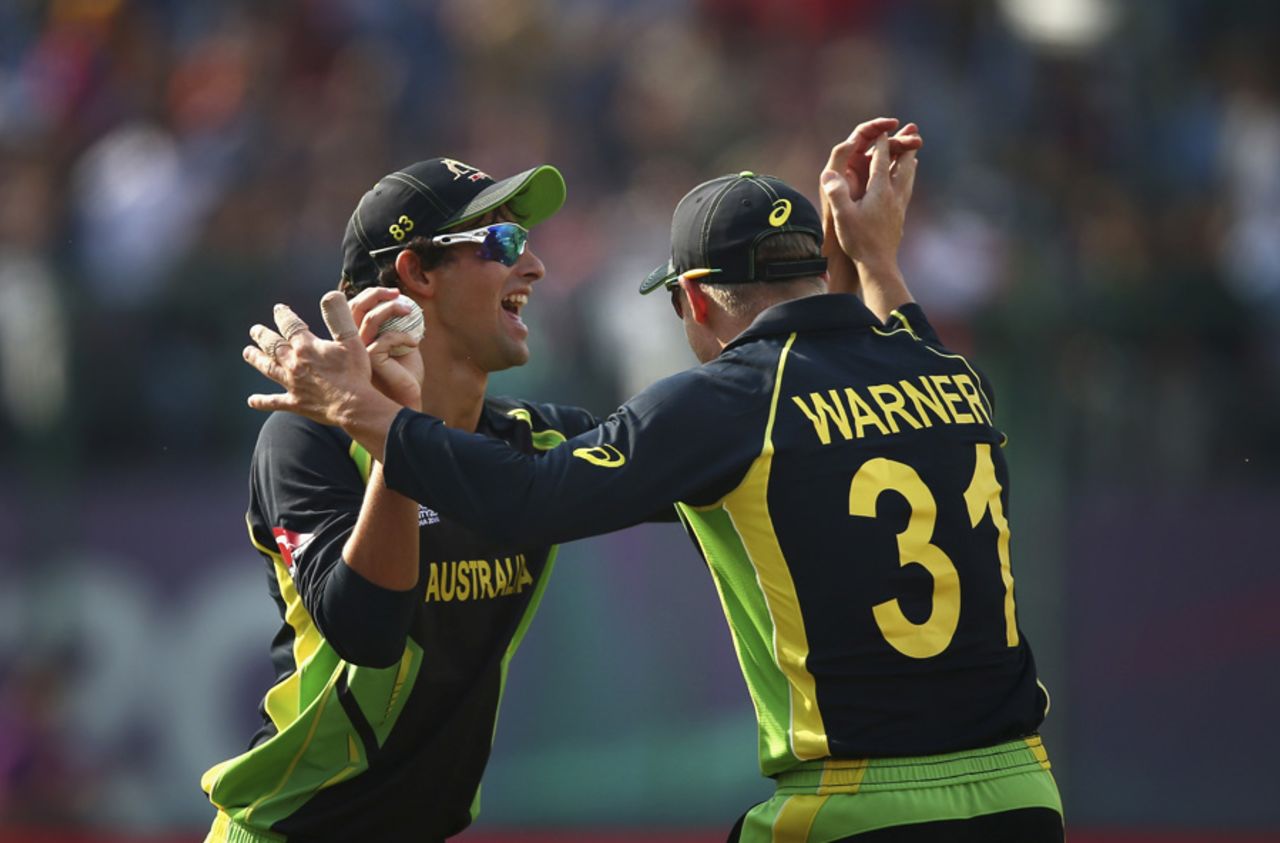 Ashton Agar is congratulated after taking a catch, Australia v New Zealand, World T20 2016, Group 2, Dharamsala, March 18, 2016