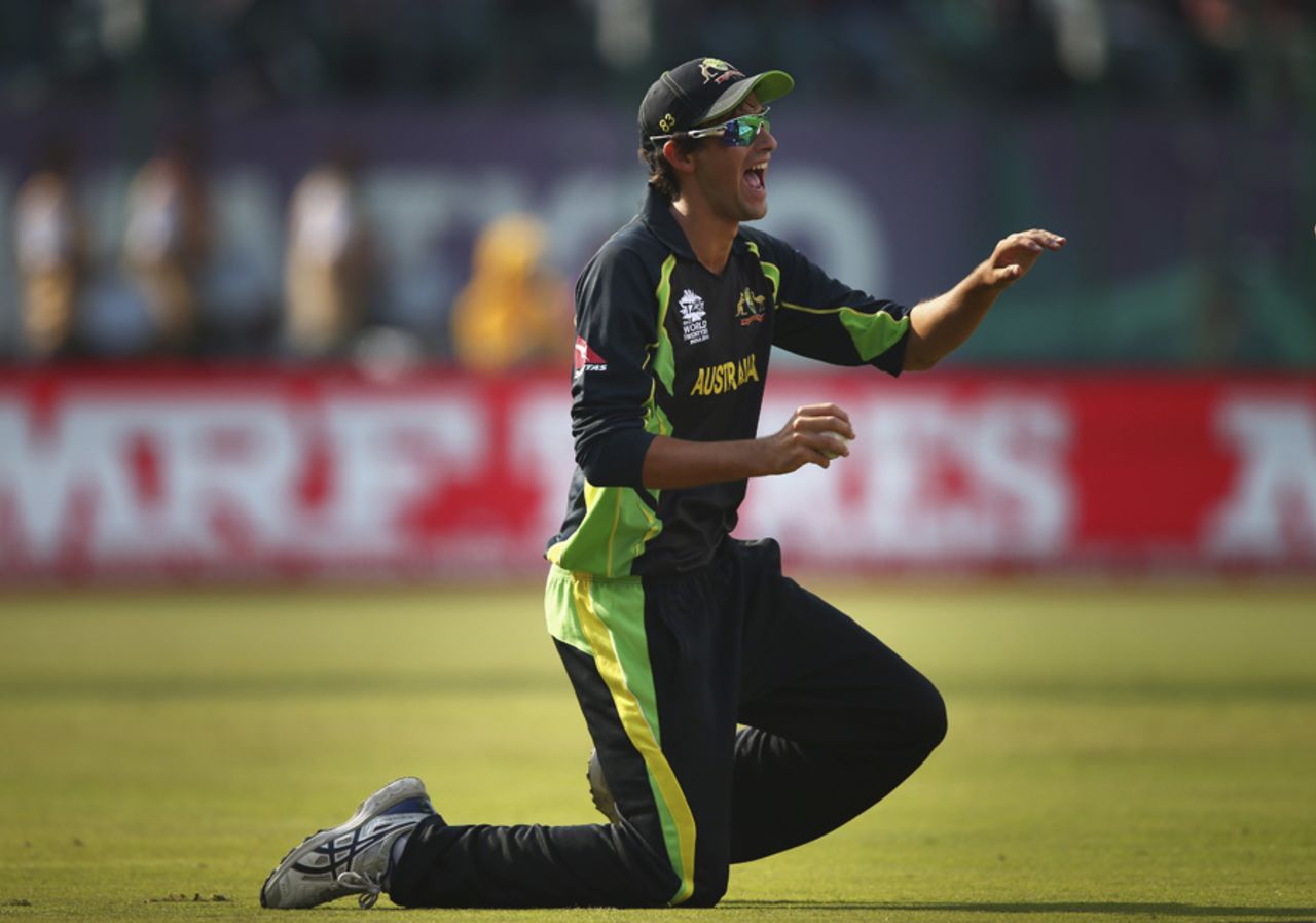Ashton Agar is jubilant after taking a catch, Australia v New Zealand, World T20 2016, Group 2, Dharamsala, March 18, 2016