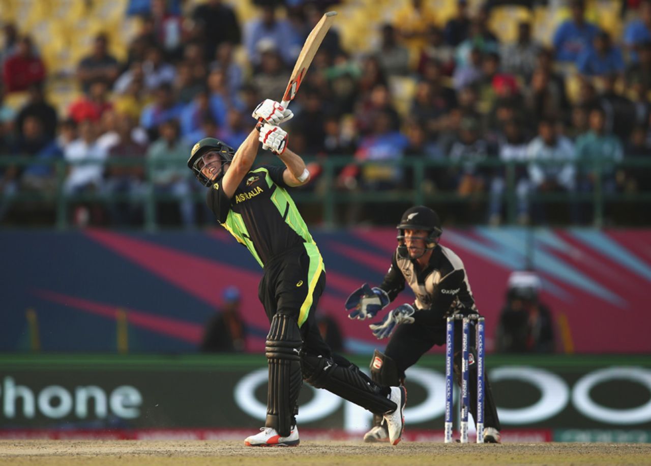 Mitchell Marsh hits a six down the ground, Australia v New Zealand, World T20 2016, Group 2, Dharamsala, March 18, 2016