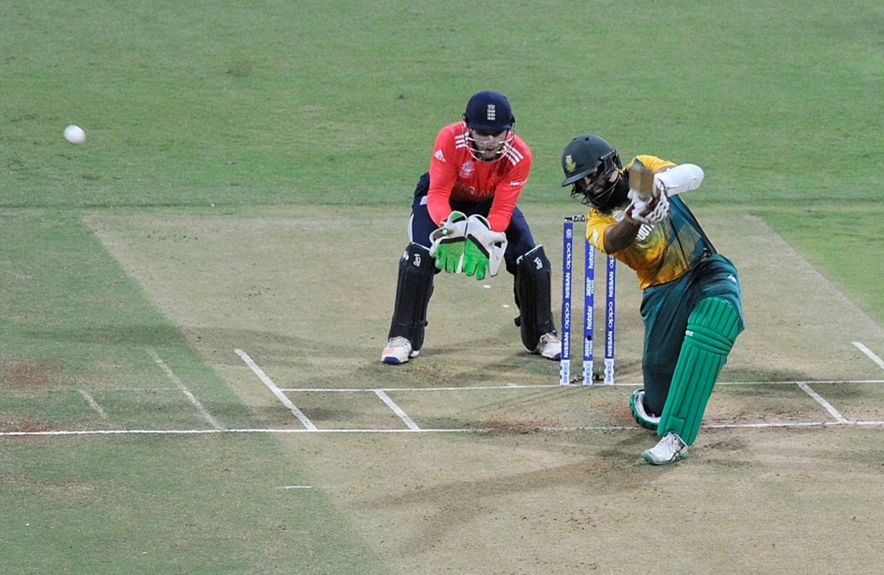 Hashim Amla lofts ball into the off side, England v South Africa, World T20 2016, Group 1, Mumbai, March 18, 2016