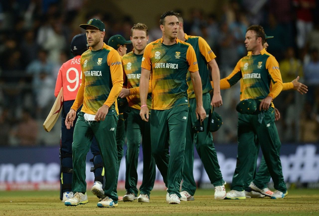 South Africa players walk off after their loss, England v South Africa, World T20 2016, Group 1, Mumbai, March 18, 2016