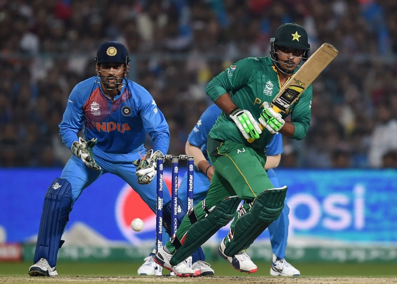 Sharjeel Khan plays the ball into the leg side, India v Pakistan, World T20 2016, Group 2, Kolkata, March 19, 2016