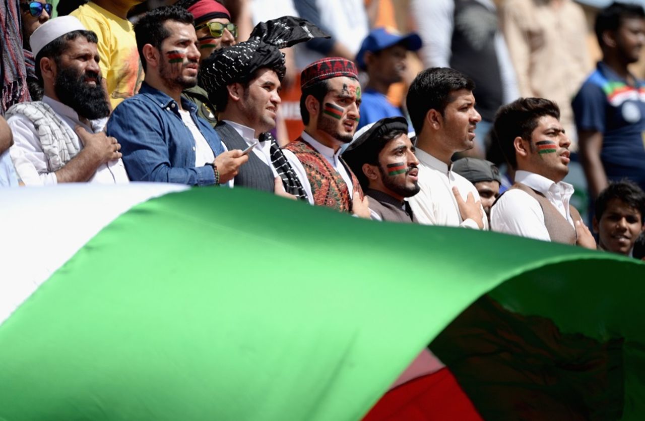 Afghanistan fans sing the national anthem, Afghanistan v South Africa, World T20 2016, Group1, Mumbai, March 20,2016