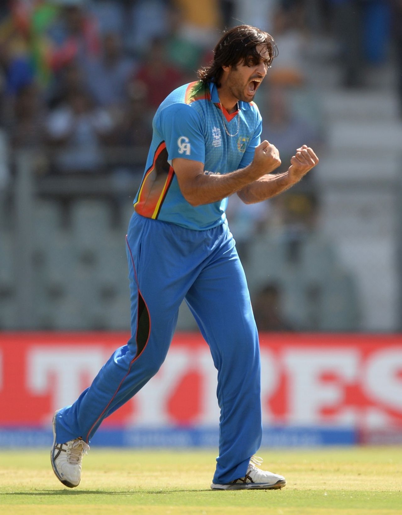 Shapoor Zadran is pumped after dismissing Hashim Amla, Afghanistan v South Africa, World T20 2016, Group1, Mumbai, March 20,2016