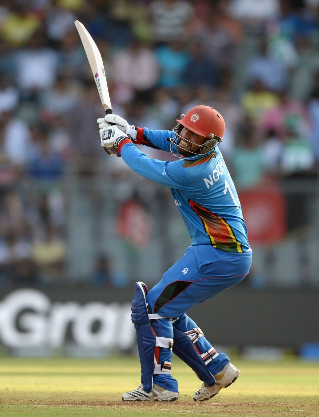 Noor Ali Zadran throws his bat at the ball, Afghanistan v South Africa, World T20 2016, Group 1, Mumbai, March 20,2016