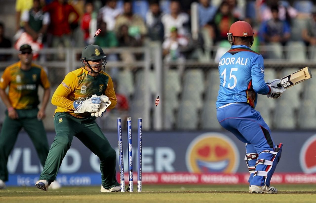 Noor Ali Zadran is stumped by Quinton de Kock, Afghanistan v South Africa, World T20 2016, Group 1, Mumbai, March 20,2016
