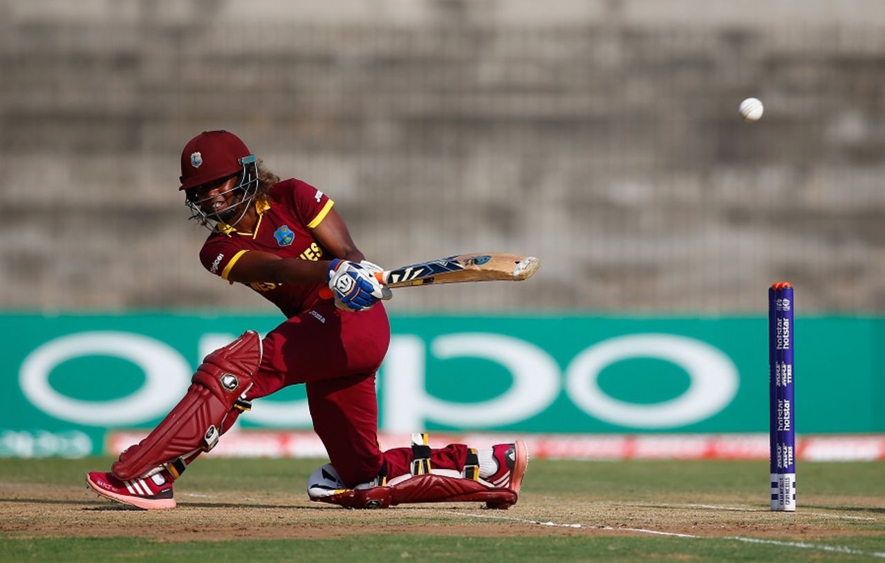 Hayley Matthews sweeps the ball, Bangladesh v West Indies, Women's World T20, Group B, Chennai, March 20, 2016