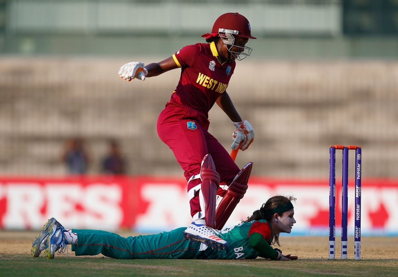 Jahanara Alam nearly runs out Stacy-Ann King, Bangladesh v West Indies, Women's World T20, Group B, Chennai, March 20, 2016