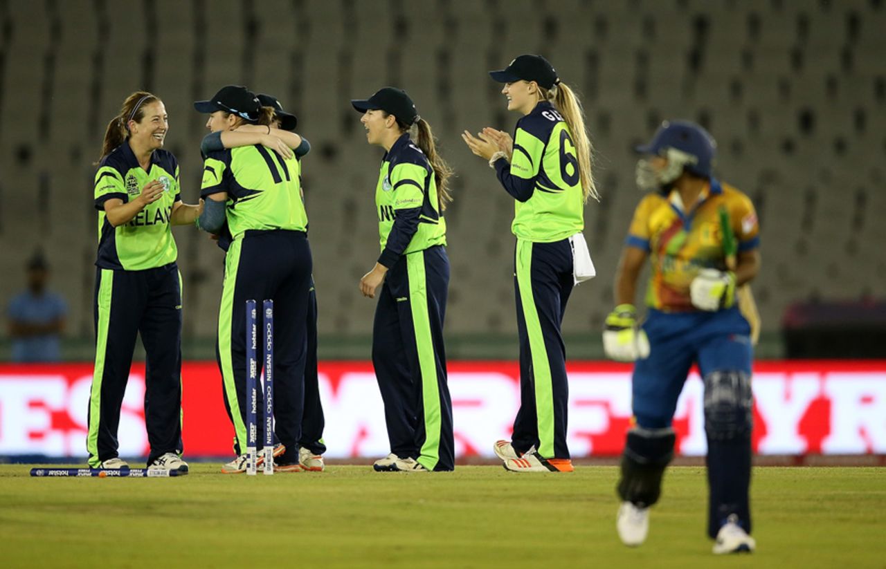 Ireland Women celebrate the run-out of Dilani Manodara, Ireland v Sri Lanka, Women's World T20, Group A, Mohali, March 20, 2016