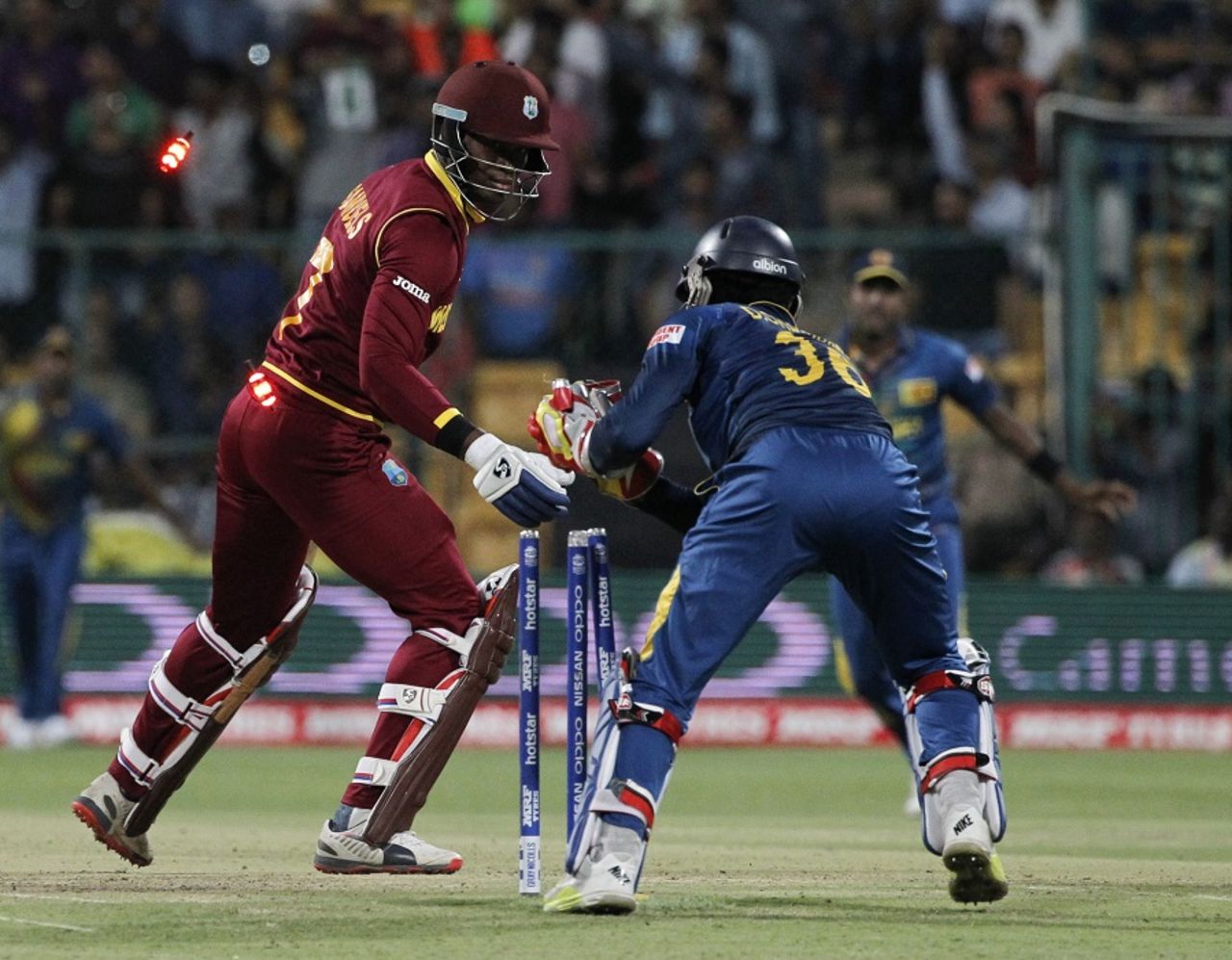Marlon Samuels is stumped by Dinesh Chandimal, Sri Lanka v West Indies, World T20 2016, Group 1, Bangalore, March 20, 2016