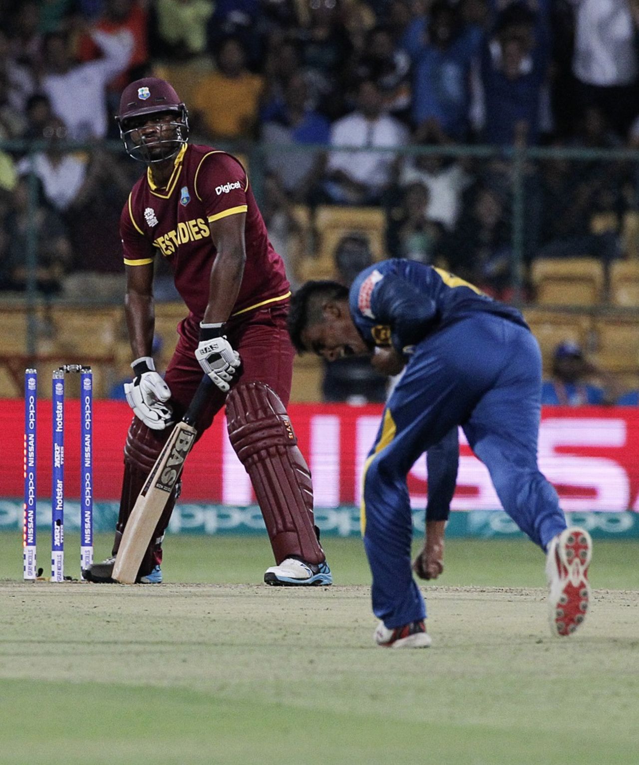 Johnson Charles is cleaned up by Jeffrey Vandersay, Sri Lanka v West Indies, World T20 2016, Group 1, Bangalore, March 20, 2016