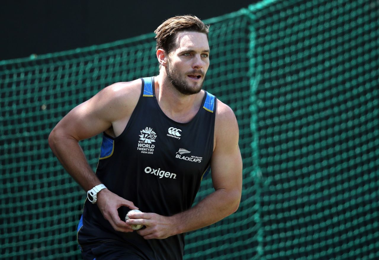 Mitchell McClenaghan sets off on his run-up in a net session, Mohali, March 21, 2016