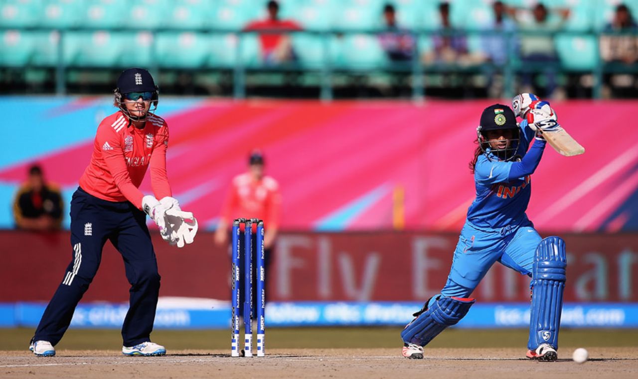 Mithali Raj executes a textbook cover drive, India v England, Group B, Women's World T20, Dharamsala, March 22, 2016