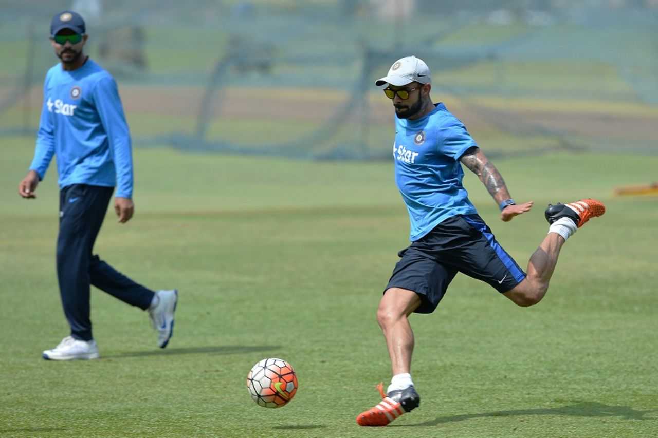 Virat Kohli plays football during India practice, Bangalore, March 22, 2016