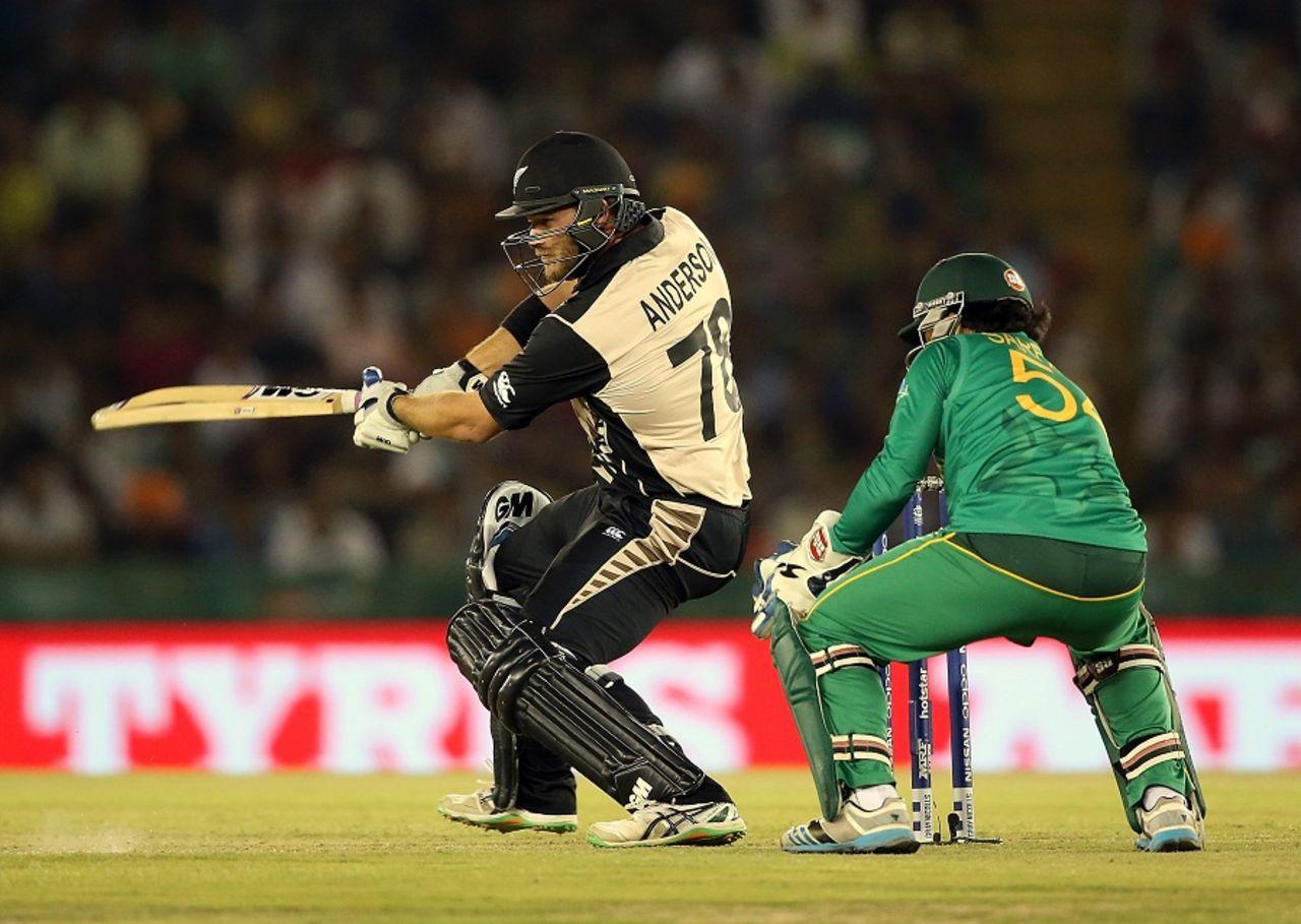 Corey Anderson plays a cut, New Zealand v Pakistan, World T20 2016, Group 2, Mohali, March 22, 2016

