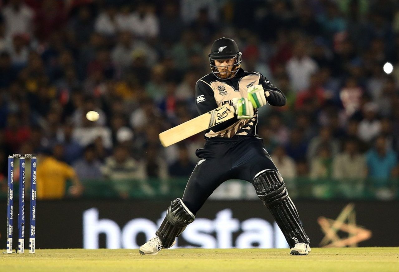 Martin Guptill guides one into the off side, New Zealand v Pakistan, World T20 2016, Group 2, Mohali, March 22, 2016
