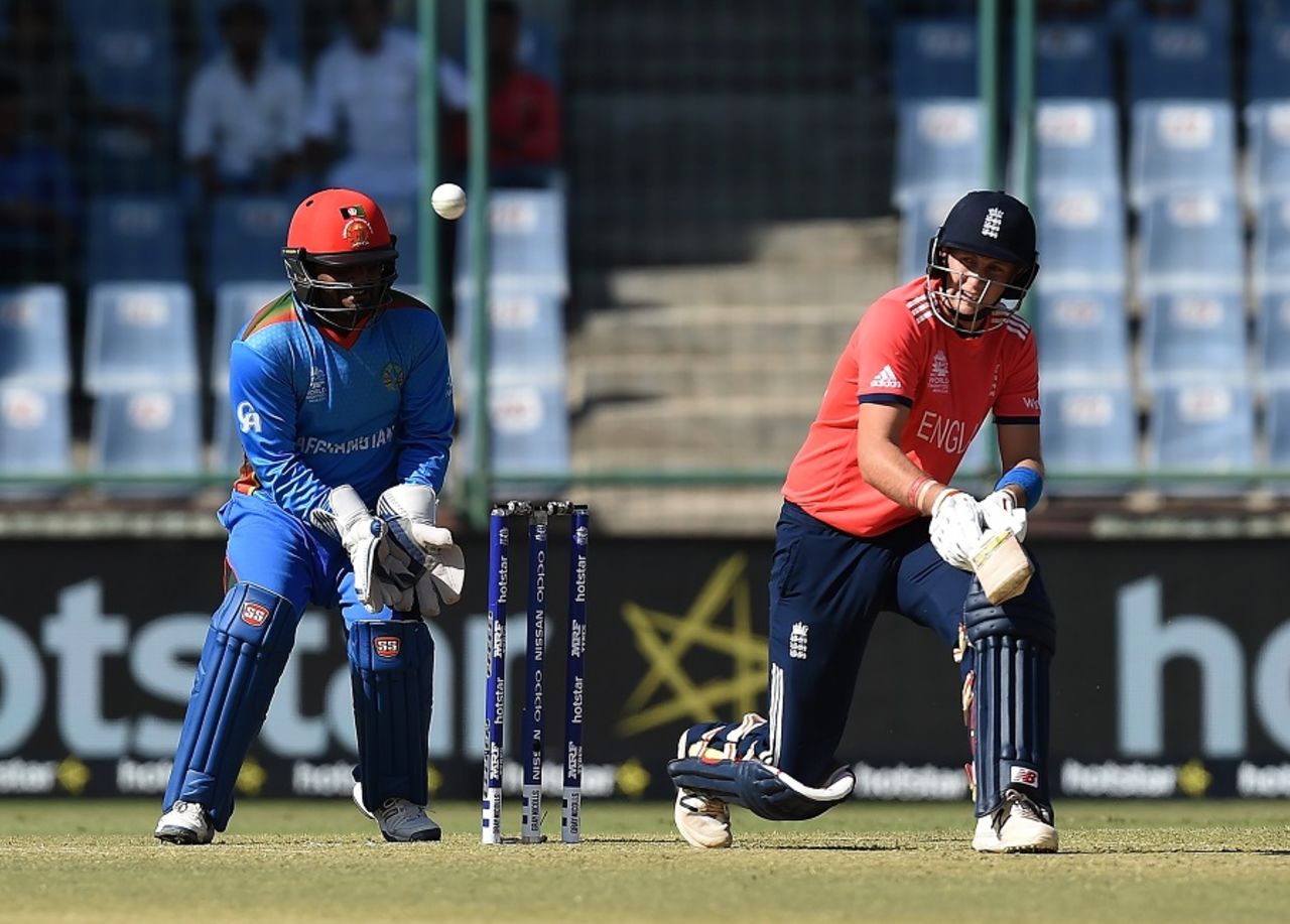 Joe Root reverse-sweeps the ball, Afghanistan v England, World T20 2016, Group 1, Delhi, March 23, 2016