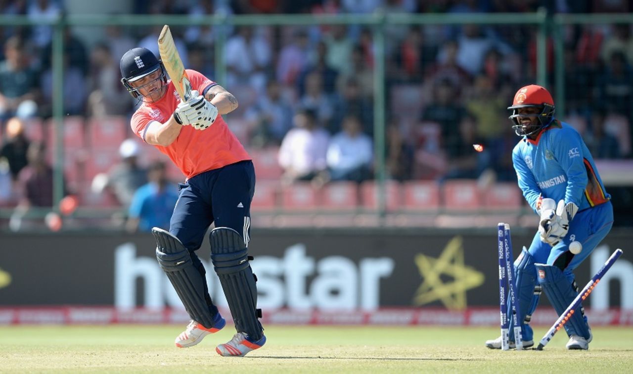 Jason Roy is cleaned up by Amir Hamza, Afghanistan v England, World T20 2016, Group 1, Delhi, March 23, 2016