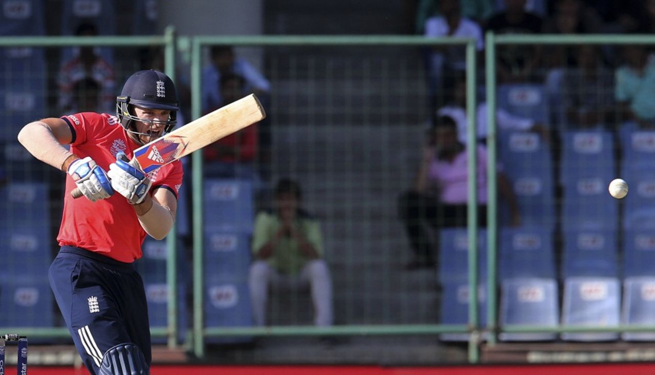 David Willey plays the ball into the leg side, Afghanistan v England, World T20 2016, Group 1, Delhi, March 23, 2016