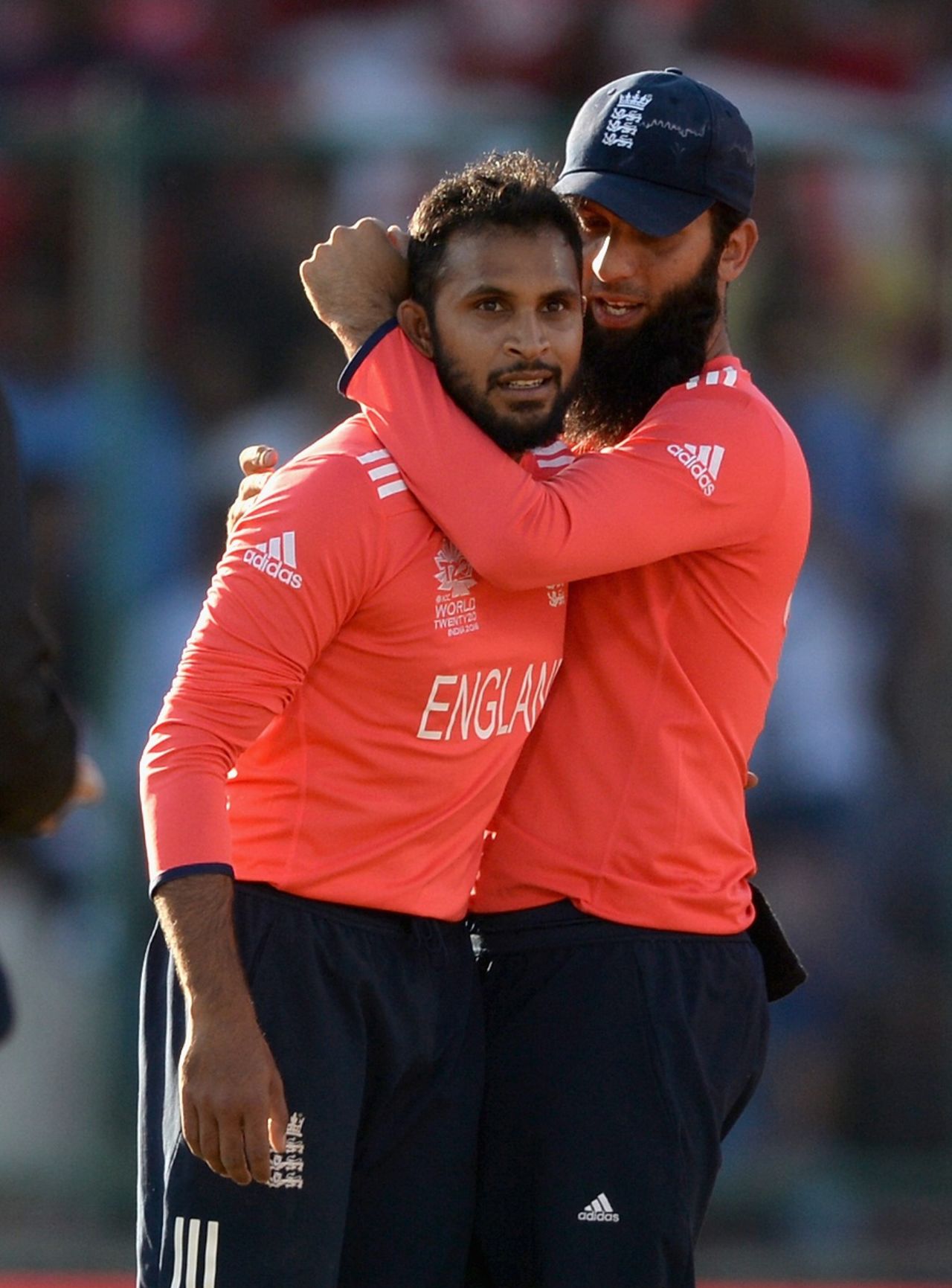 Moeen Ali and Adil Rashid celebrate a wicket, Afghanistan v England, World T20 2016, Group 1, Delhi, March 23, 2016